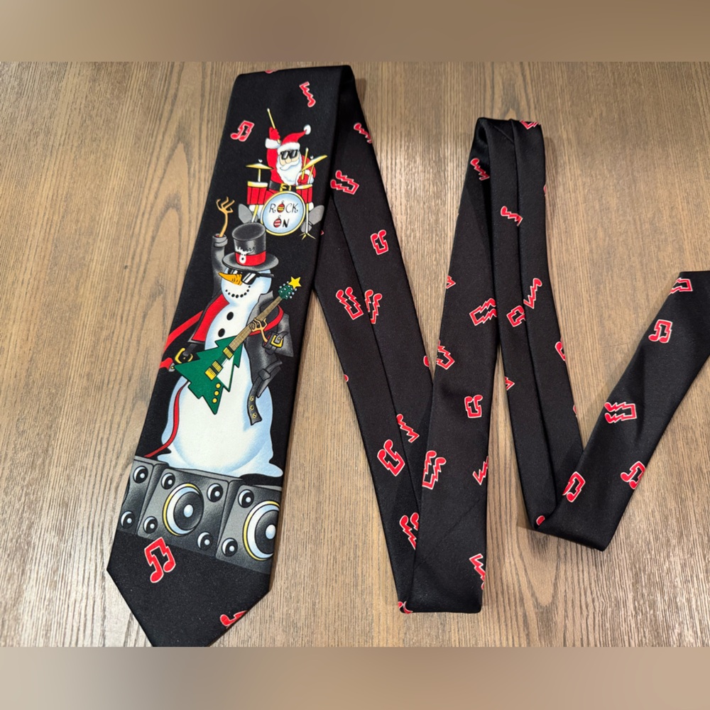 Rock On Snowman Music Holiday Fun Men Tie